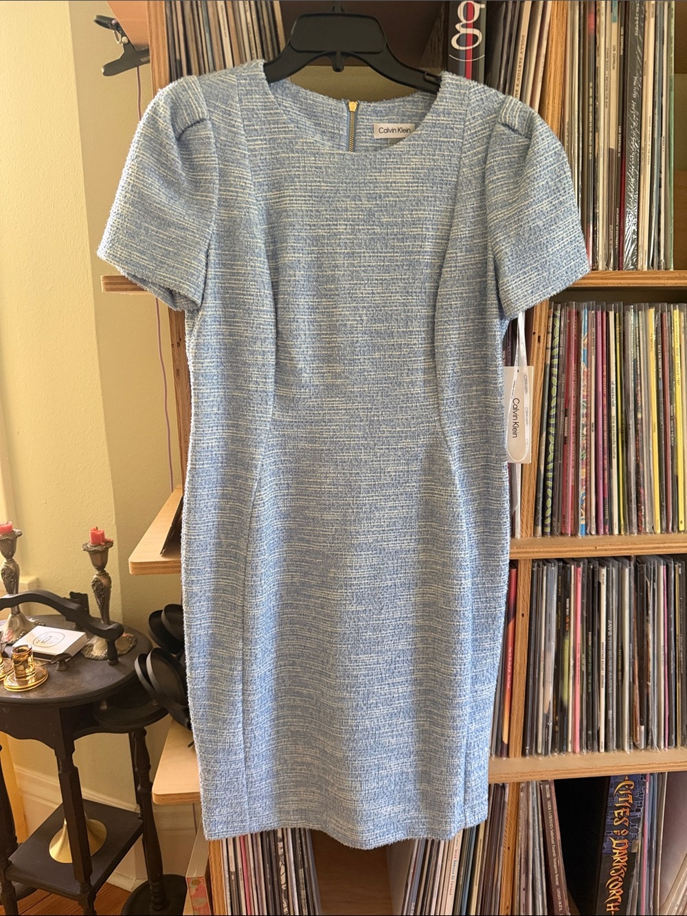 Calvin Klein Light Blue Tweed Midi Dress